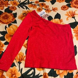 Brand new off the top shoulder red sparkly top.